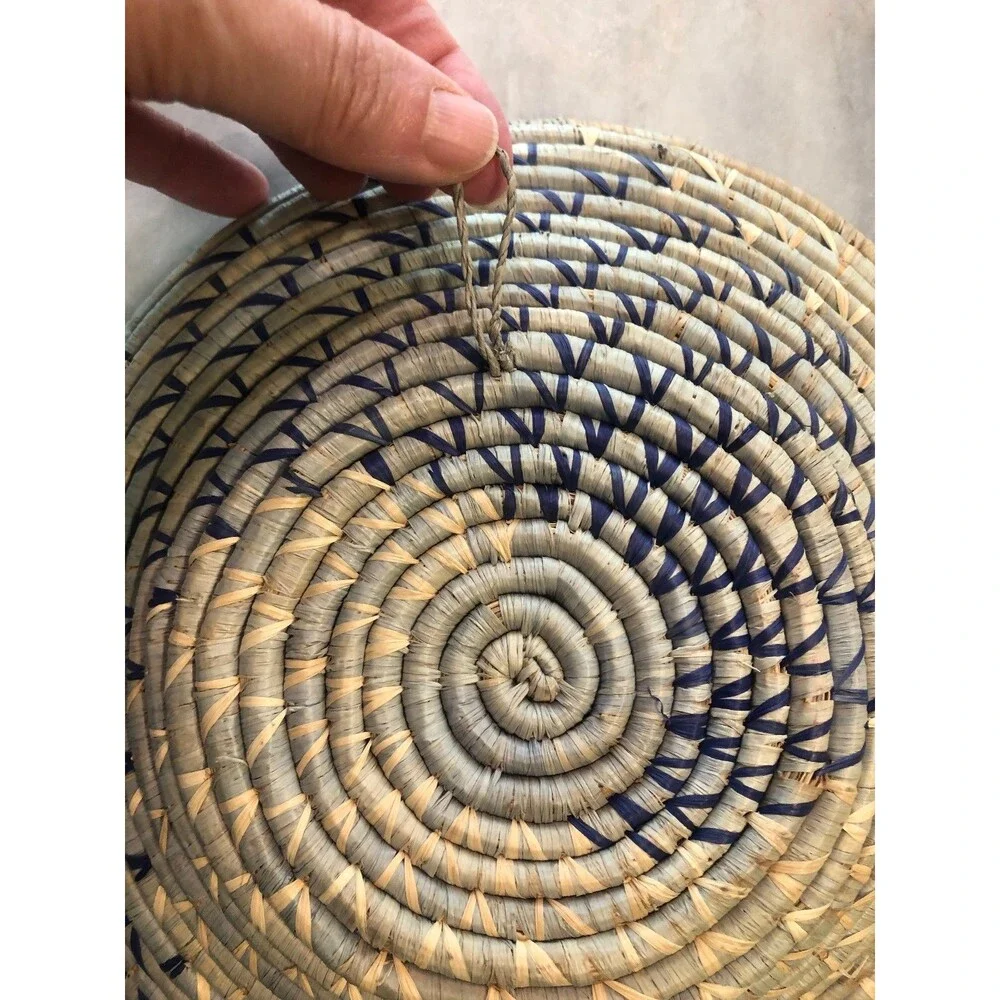 Handwoven Africa Basket Blue Coiled Bowl Wall Hanging - Boho Style